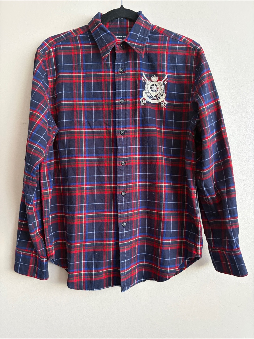 Ralph Lauren Sport Plaid Flannel Beaded Ski Crest Button Up Shirt Size 12